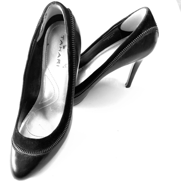 Tahari Shoes - Tahari Black Leather Pumps with Zippers